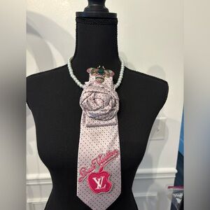 Pink Polka Dot Tie with Brooch